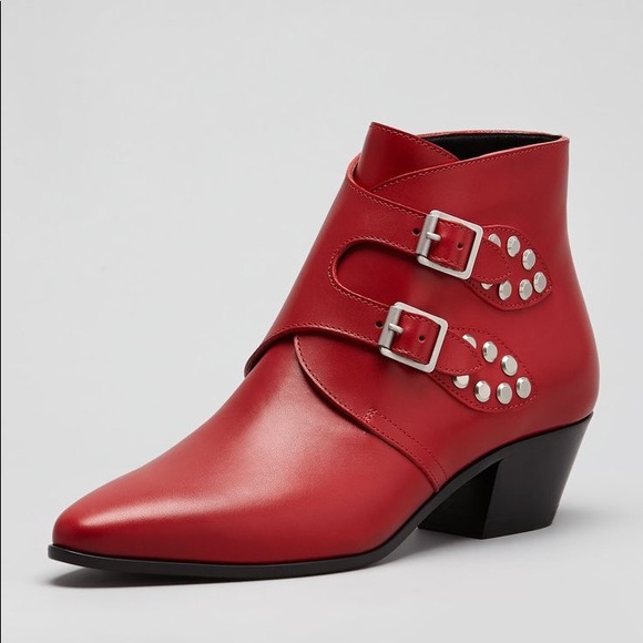 Saint Laurent Red Monk Strap Ankle Boots 38 - Picture 16 of 16